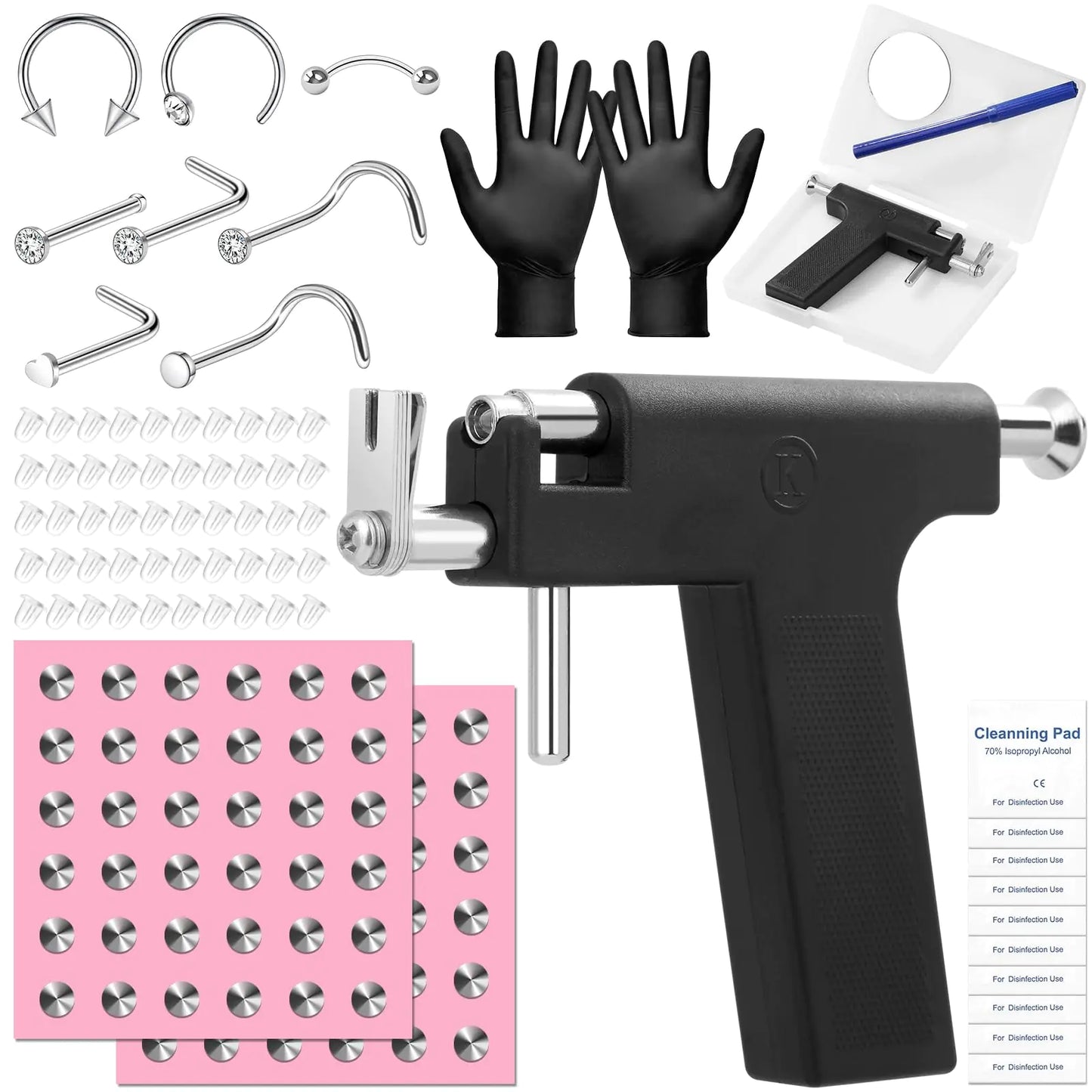 Professional Ear Piercing Gun Kit Reusable Ear Nose Stud Piercing Gun with Piercing Earrings Tool Set Piercer Kit for All Piercing Salon At Home Use-Black
