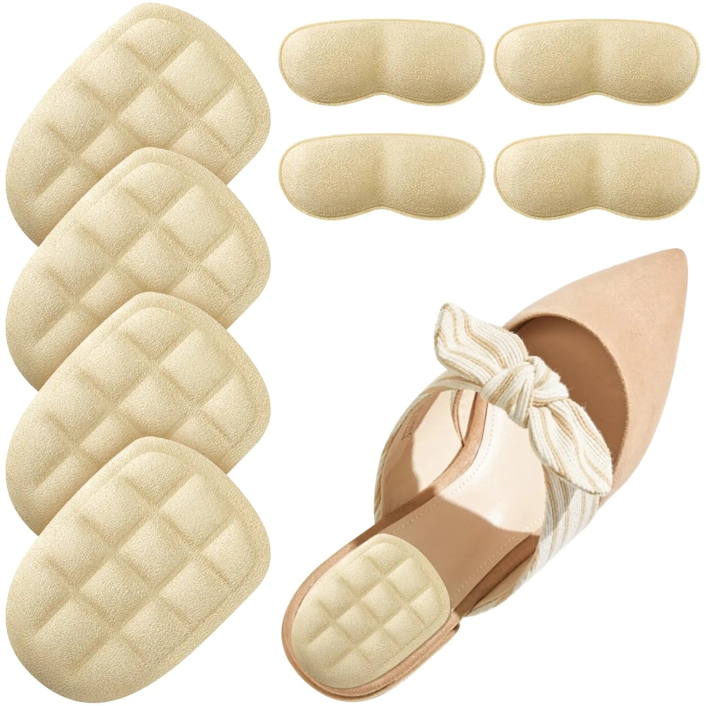 Kairiow Heel Cushions for Heel Pain Relief Heel Cups Heel Pads for Shoes Heel Inserts for Women High Heel Comfort Pads Plantar Fasciitis Heel Inserts for Men and Women (4 Pairs) (Beige-A)