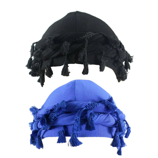 Pumeti 2 Pc Turban Head Wraps for Men Satin Lined Turban for Women Vintage Twist Velvet Durags Gifts (Black&Blue)