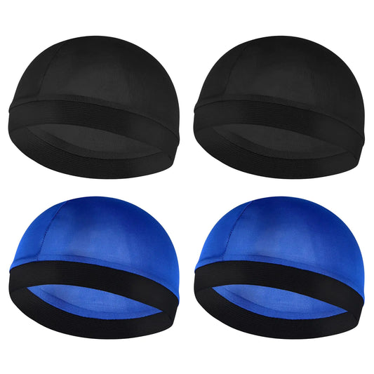 Silky Bonnet for Men Wave Cap Satin Silk Hair Bonnet for Sleep Durags Elastic Band Wave Caps for 360 540 720 Waves Compression Sleeping Shower Caps Silk Hair Wrap for Men Women (Black&Royal Blue)