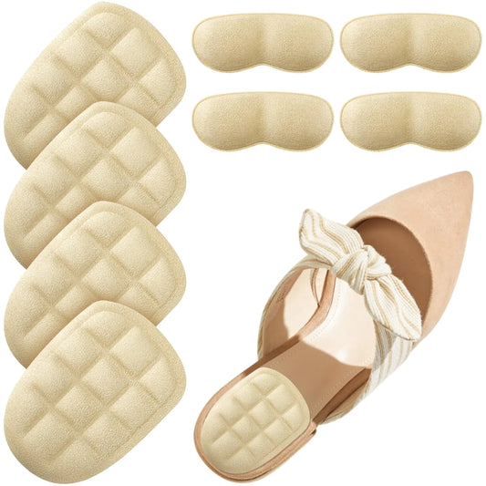 Kairiow Heel Cushions for Heel Pain Relief Heel Cups Heel Pads for Shoes Heel Inserts for Women High Heel Comfort Pads Plantar Fasciitis Heel Inserts for Men and Women (4 Pairs) (Beige-A)