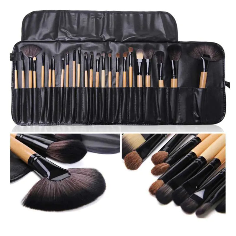 24-Piece Makeup Brush Set with Wooden Handles